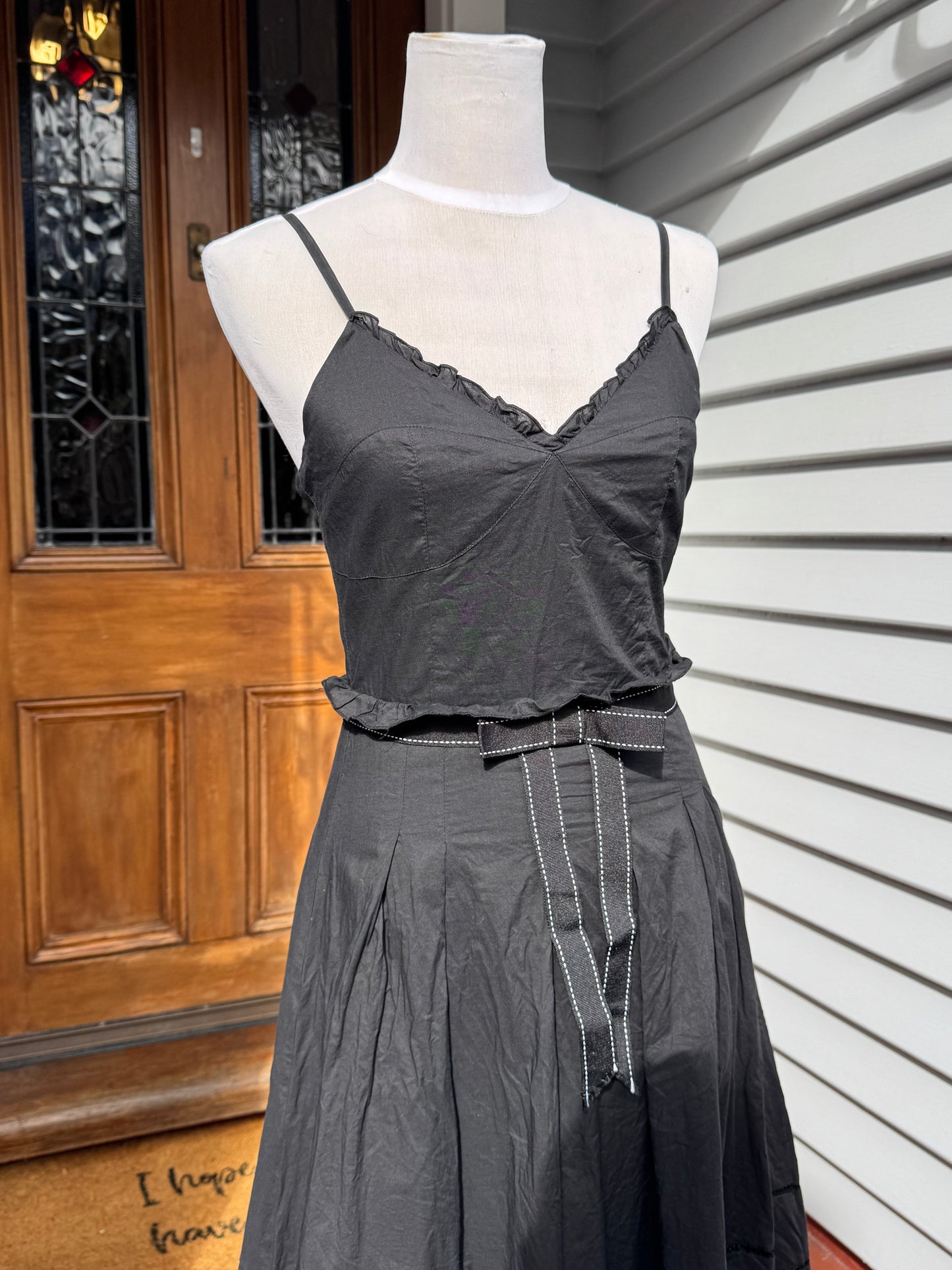Vintage Black Babydoll Midi Dress | Size S