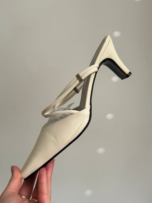 Cream Strappy Kitten Heels | Size 8