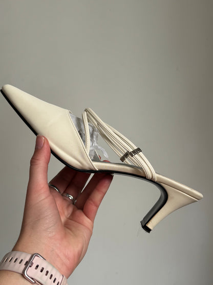 Cream Strappy Kitten Heels | Size 8