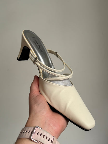 Cream Strappy Kitten Heels | Size 8