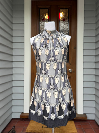 Beautiful Vintage Silk Tie Up Mini Dress | Size 8-10