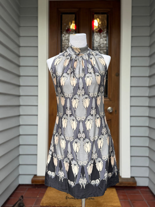 Beautiful Vintage Silk Tie Up Mini Dress | Size 8-10