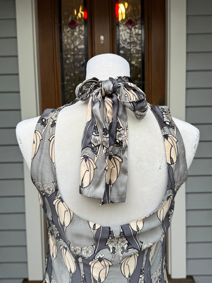 Beautiful Vintage Silk Tie Up Mini Dress | Size 8-10