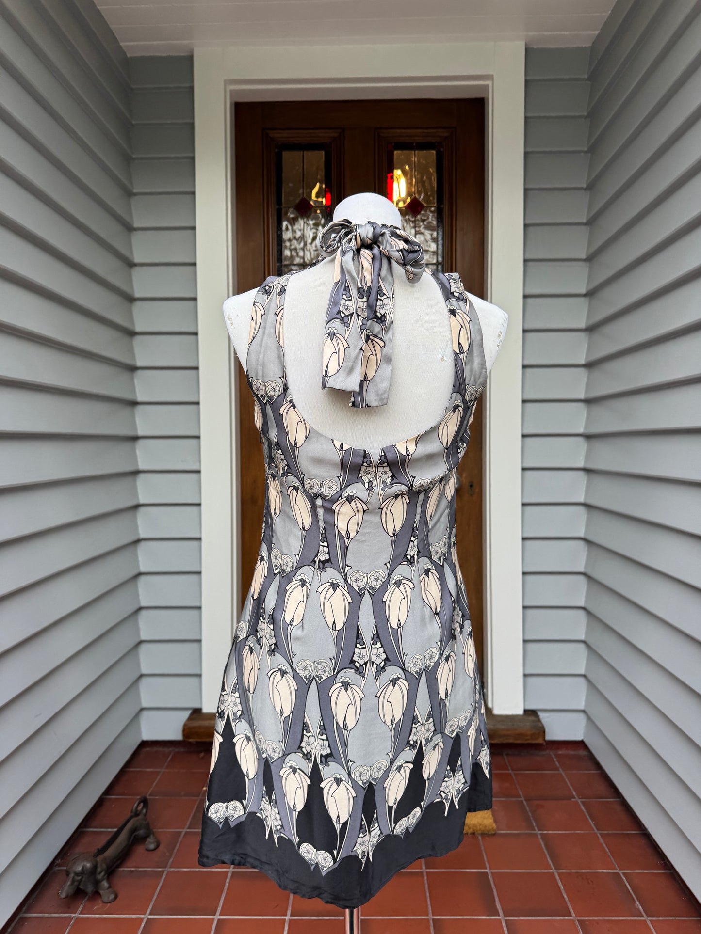 Beautiful Vintage Silk Tie Up Mini Dress | Size 8-10