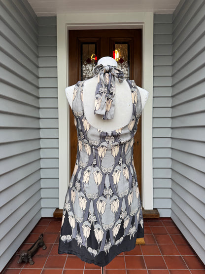 Beautiful Vintage Silk Tie Up Mini Dress | Size 8-10