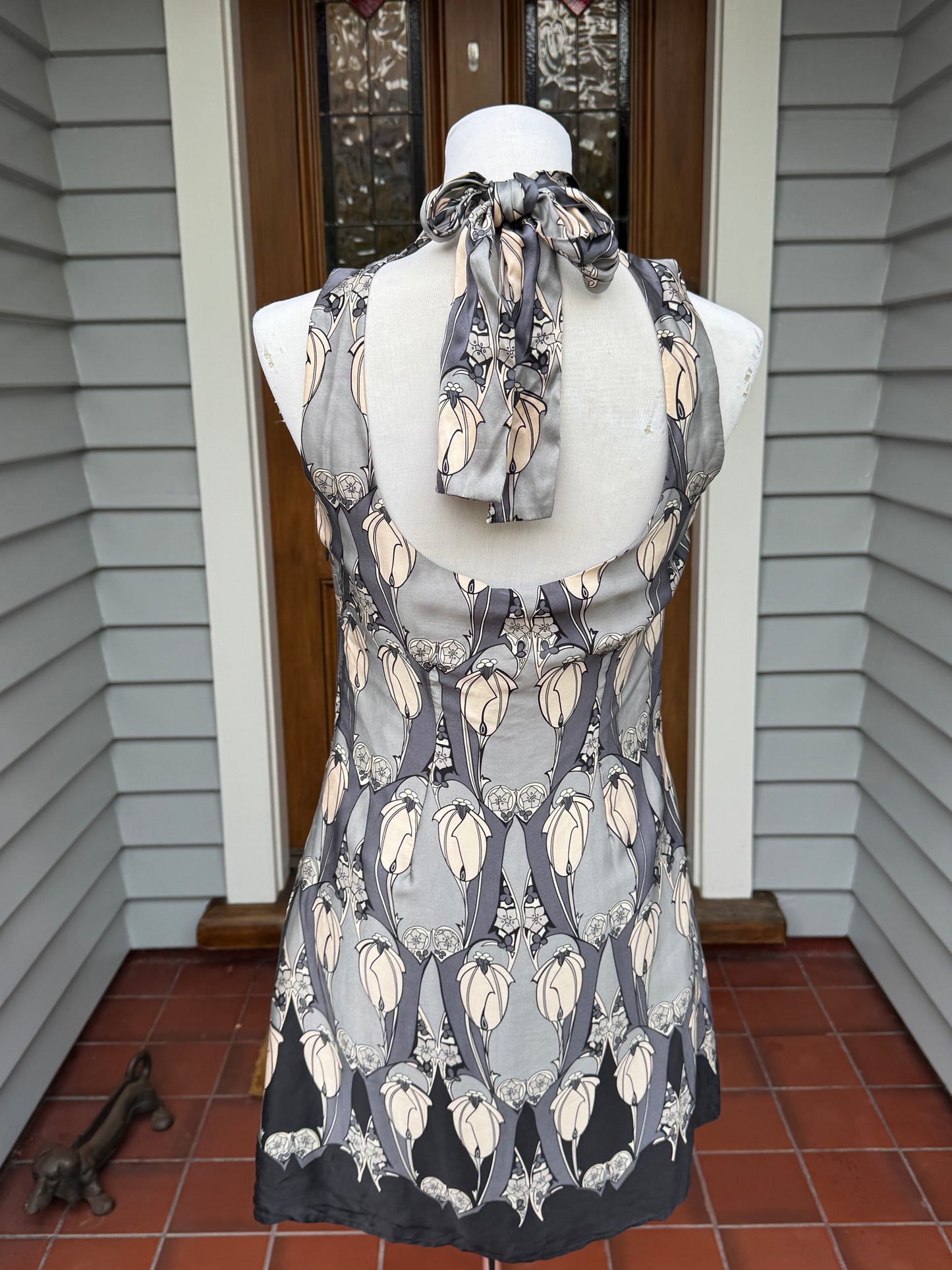 Beautiful Vintage Silk Tie Up Mini Dress | Size 8-10