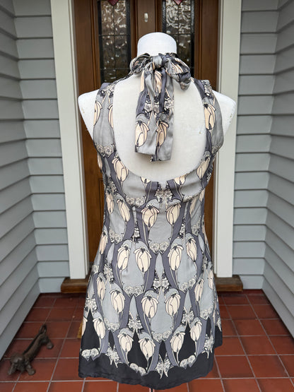 Beautiful Vintage Silk Tie Up Mini Dress | Size 8-10