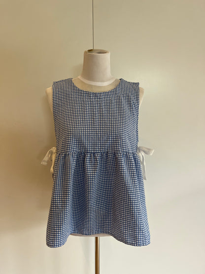 Blue Checkered Singlet with Bow Details | Size S-M