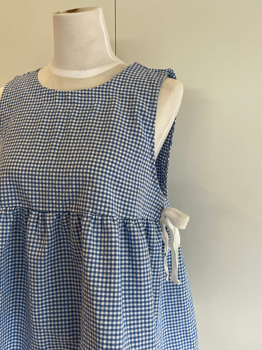 Blue Checkered Singlet with Bow Details | Size S-M