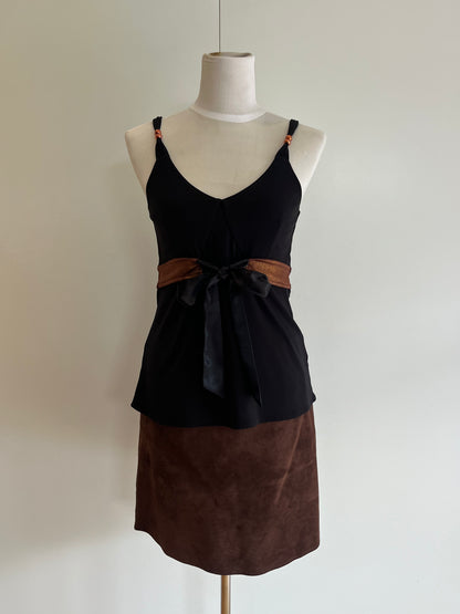 Vintage Max Brown Leather Mini Skirt | Size M