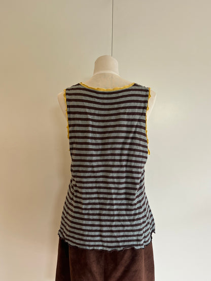 Blue and Brown Striped Singlet | Size 10-12