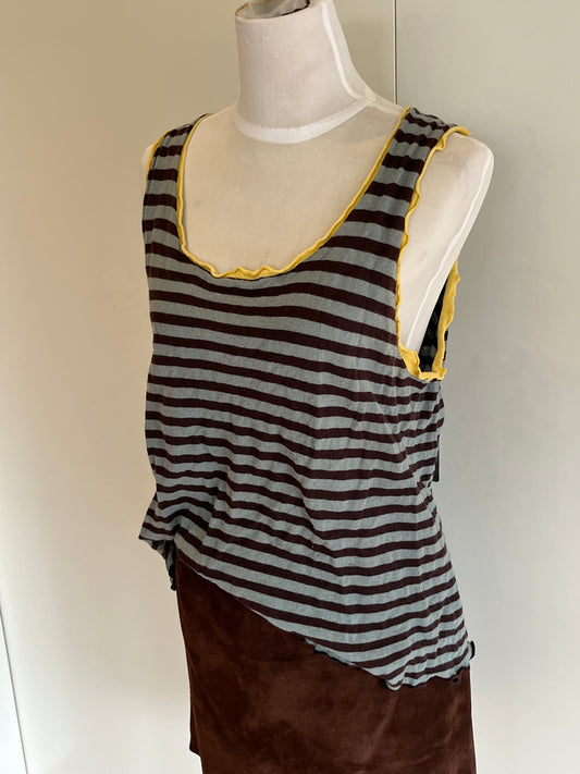 Blue and Brown Striped Singlet | Size 10-12