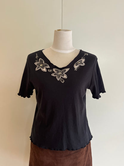 Black Embroidered T-Shirt | Size S