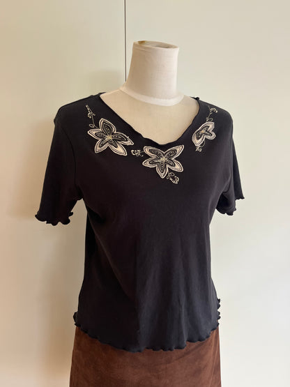 Black Embroidered T-Shirt | Size S