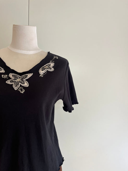 Black Embroidered T-Shirt | Size S