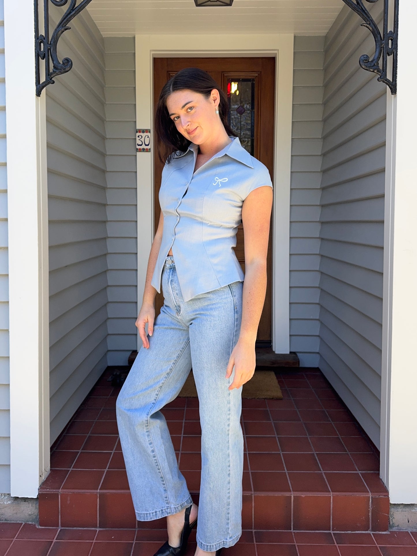 Blue Button Up Blouse | Size S-M