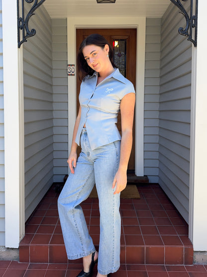 Blue Button Up Blouse | Size S-M