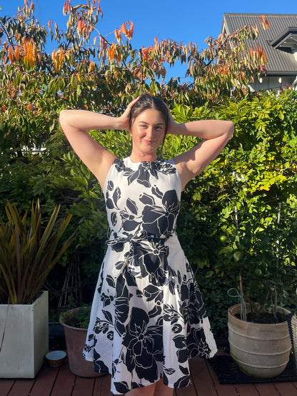 Black and White Floral Midi Dress | Size 12