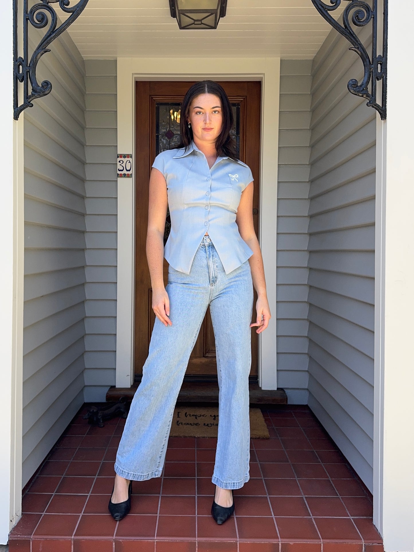 Blue Button Up Blouse | Size S-M