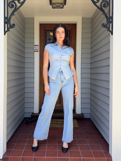 Blue Button Up Blouse | Size S-M