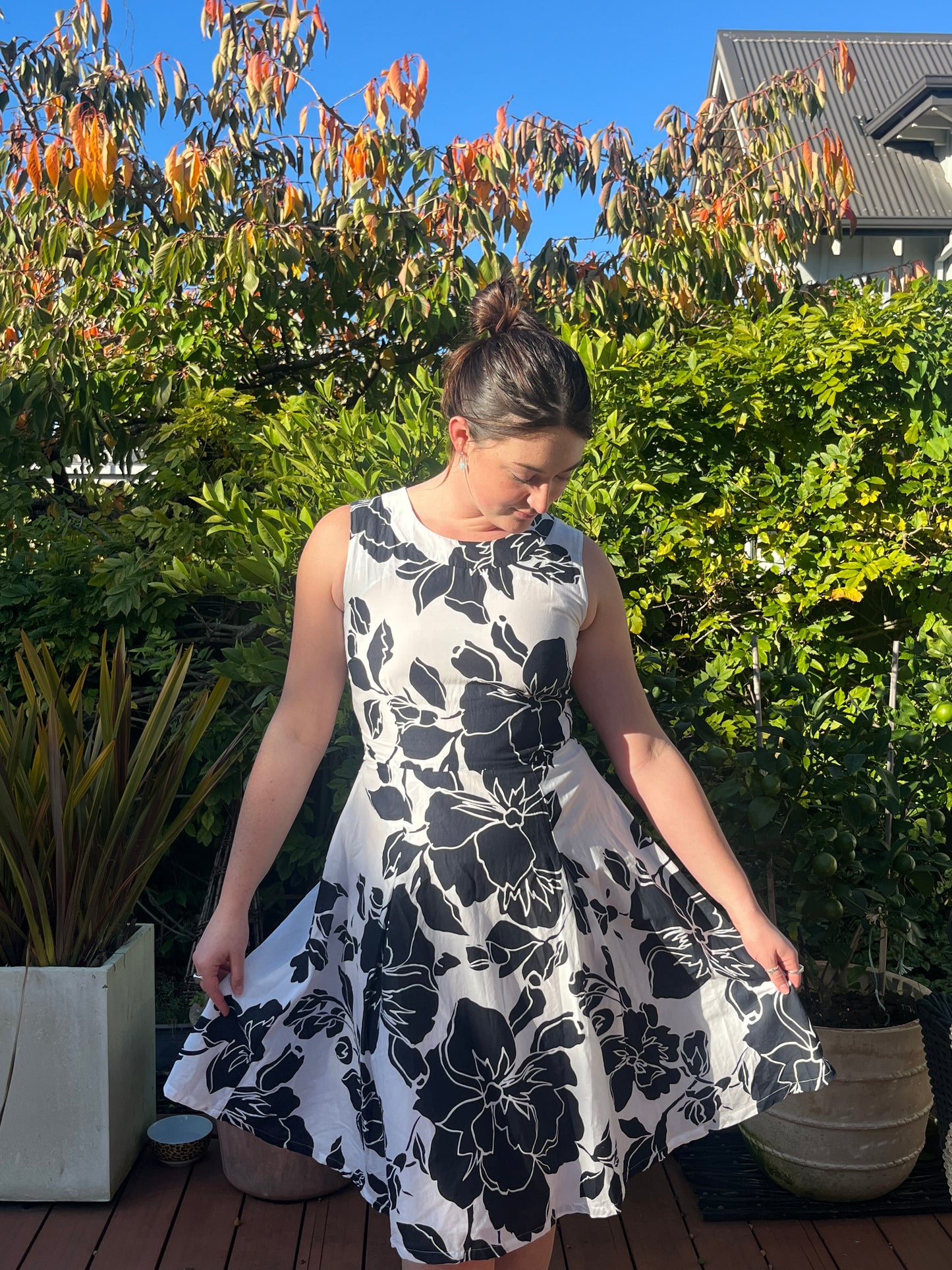 Black and White Floral Midi Dress | Size 12