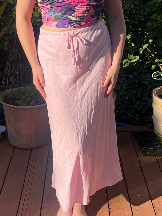 Linen Blend Pink Midi Skirt | Size 14