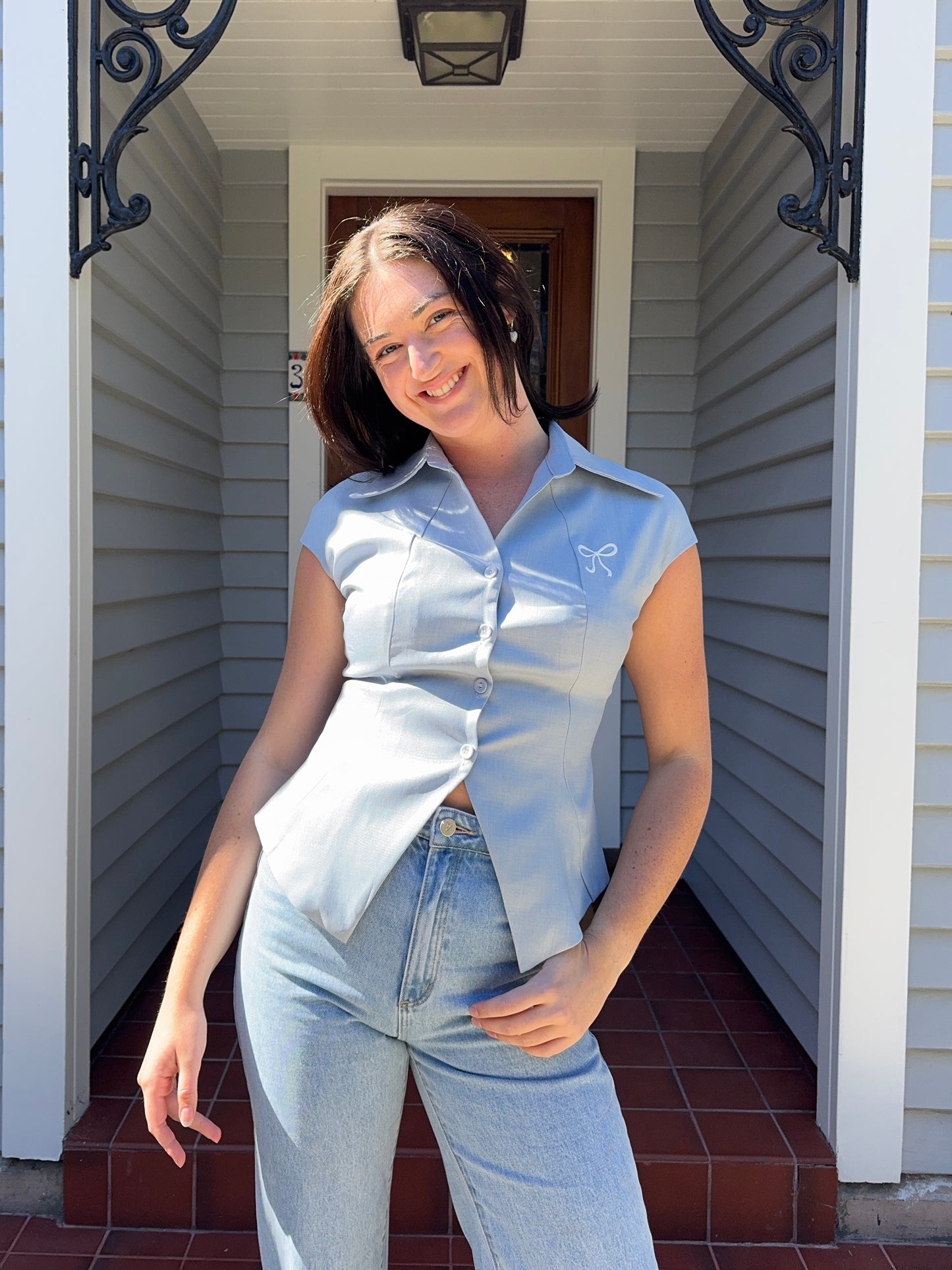 Blue Button Up Blouse | Size S-M