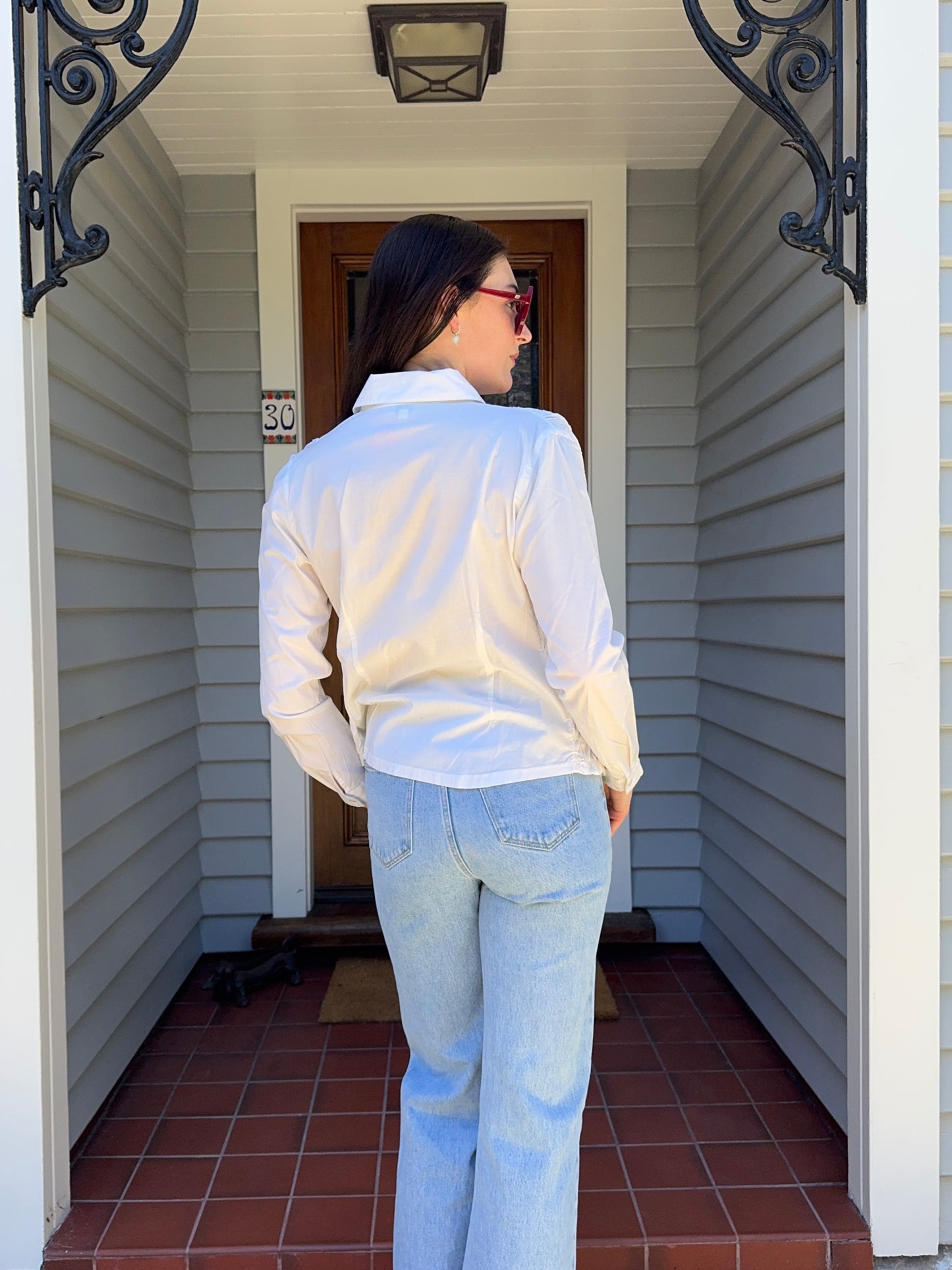 White Funky Zip Up Blouse | Size 12-14