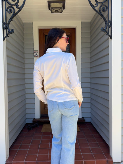 White Funky Zip Up Blouse | Size 12-14