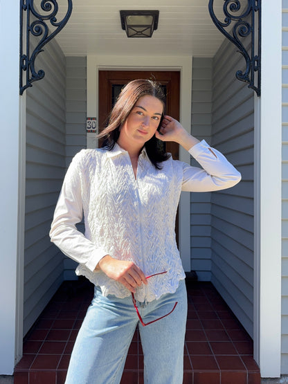 White Funky Zip Up Blouse | Size 12-14