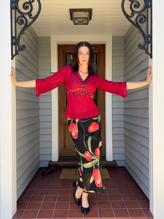 Vintage Max Red Sheer Blouse | Size Small