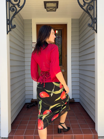 Vintage Max Red Sheer Blouse | Size Small
