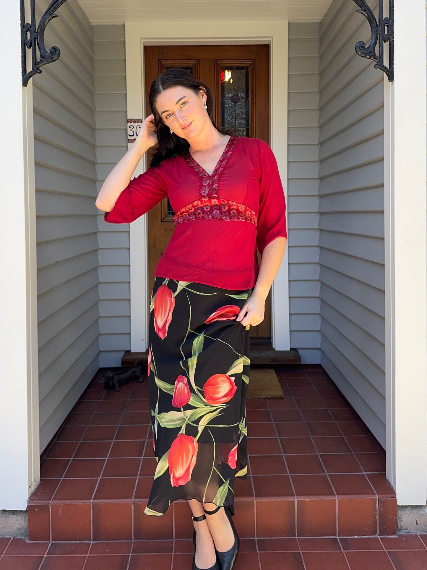 Vintage Max Red Sheer Blouse | Size Small