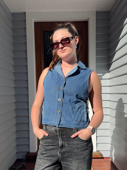 Denim Button Up Vest/Top | Size M-L