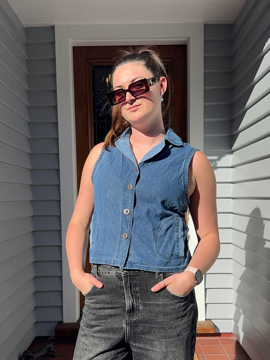 Denim Button Up Vest/Top | Size M-L