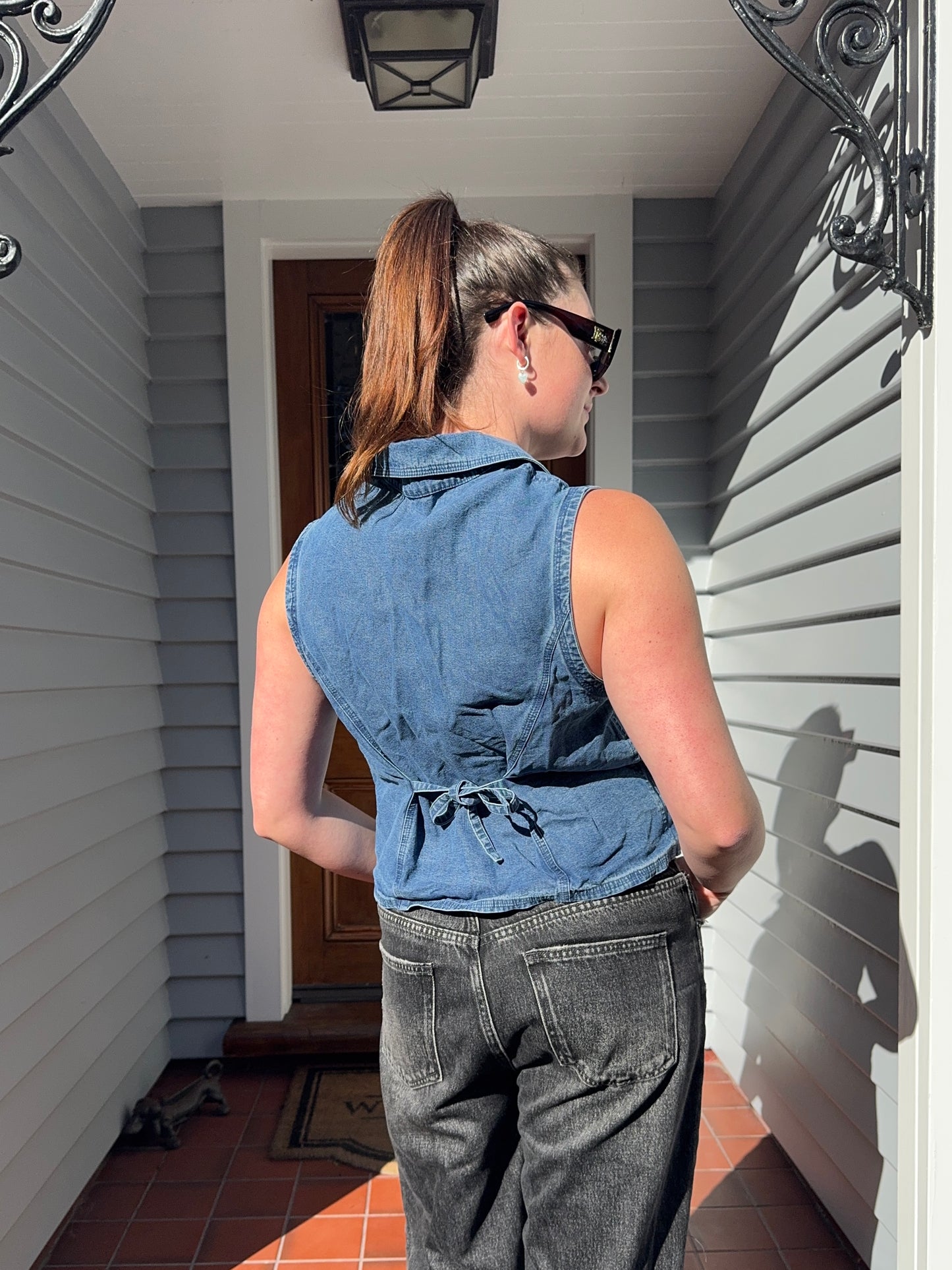 Denim Button Up Vest/Top | Size M-L