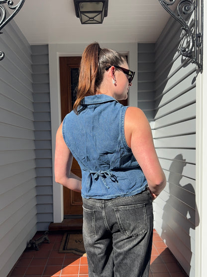 Denim Button Up Vest/Top | Size M-L