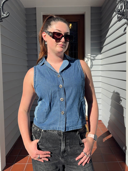 Denim Button Up Vest/Top | Size M-L