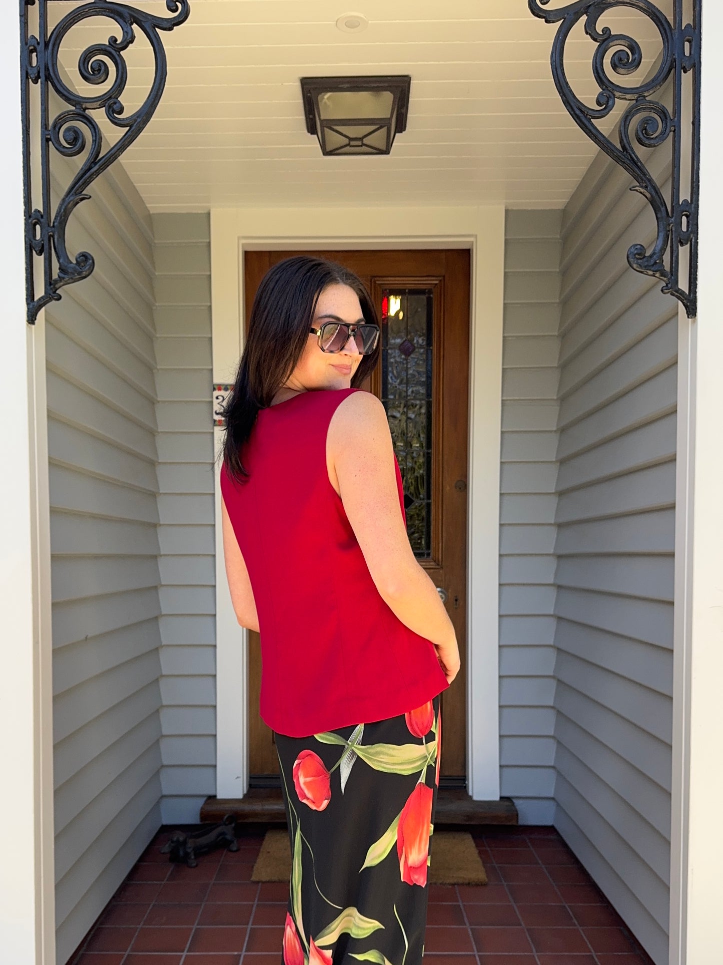 Red Sleeveless Blouse | Size 14