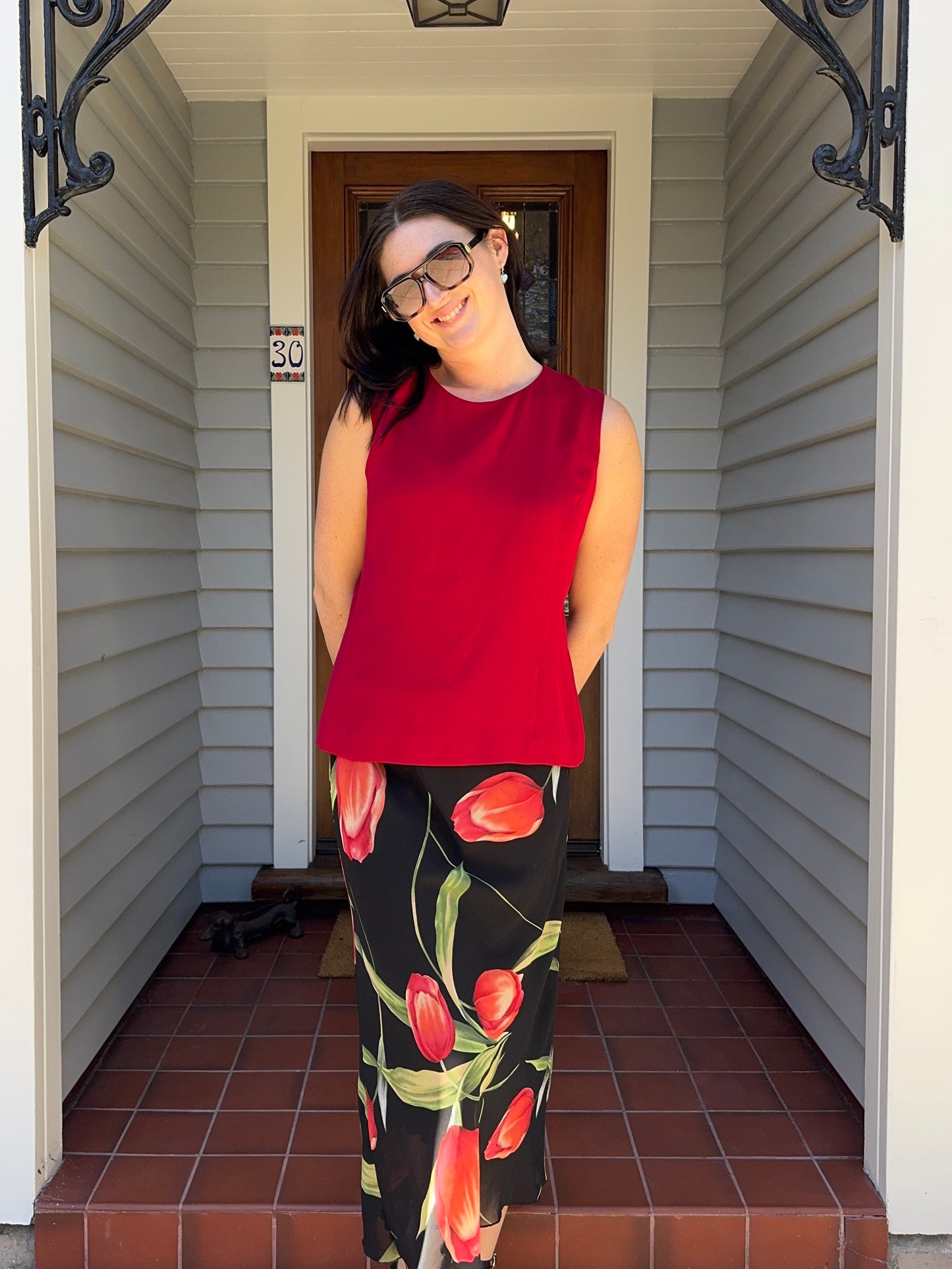 Red Sleeveless Blouse | Size 14