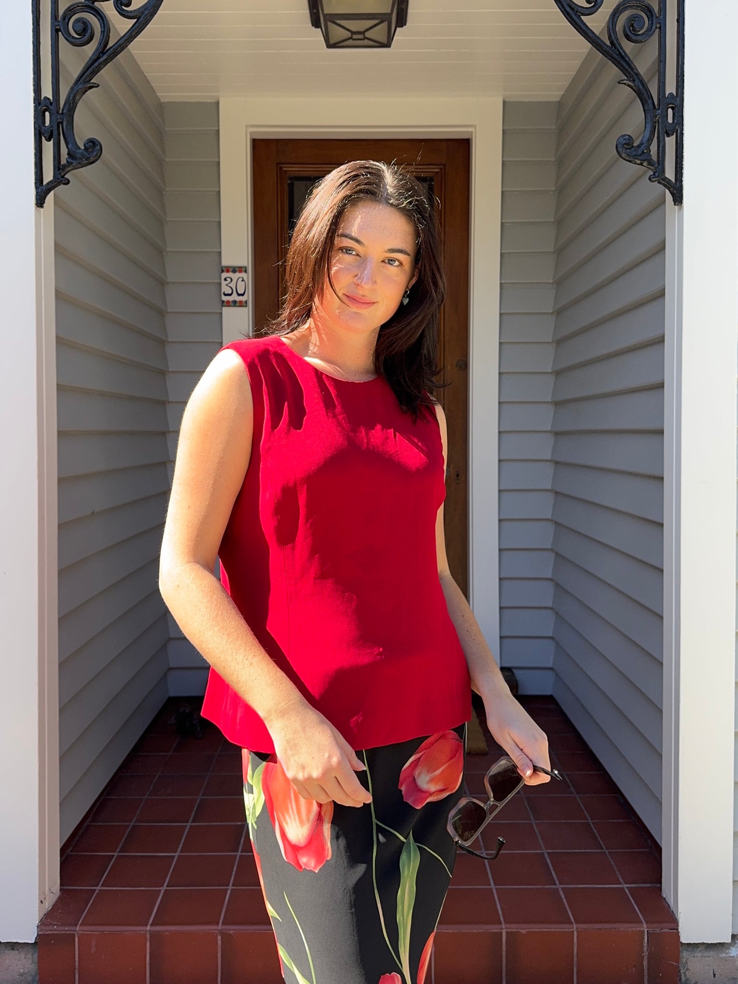 Red Sleeveless Blouse | Size 14