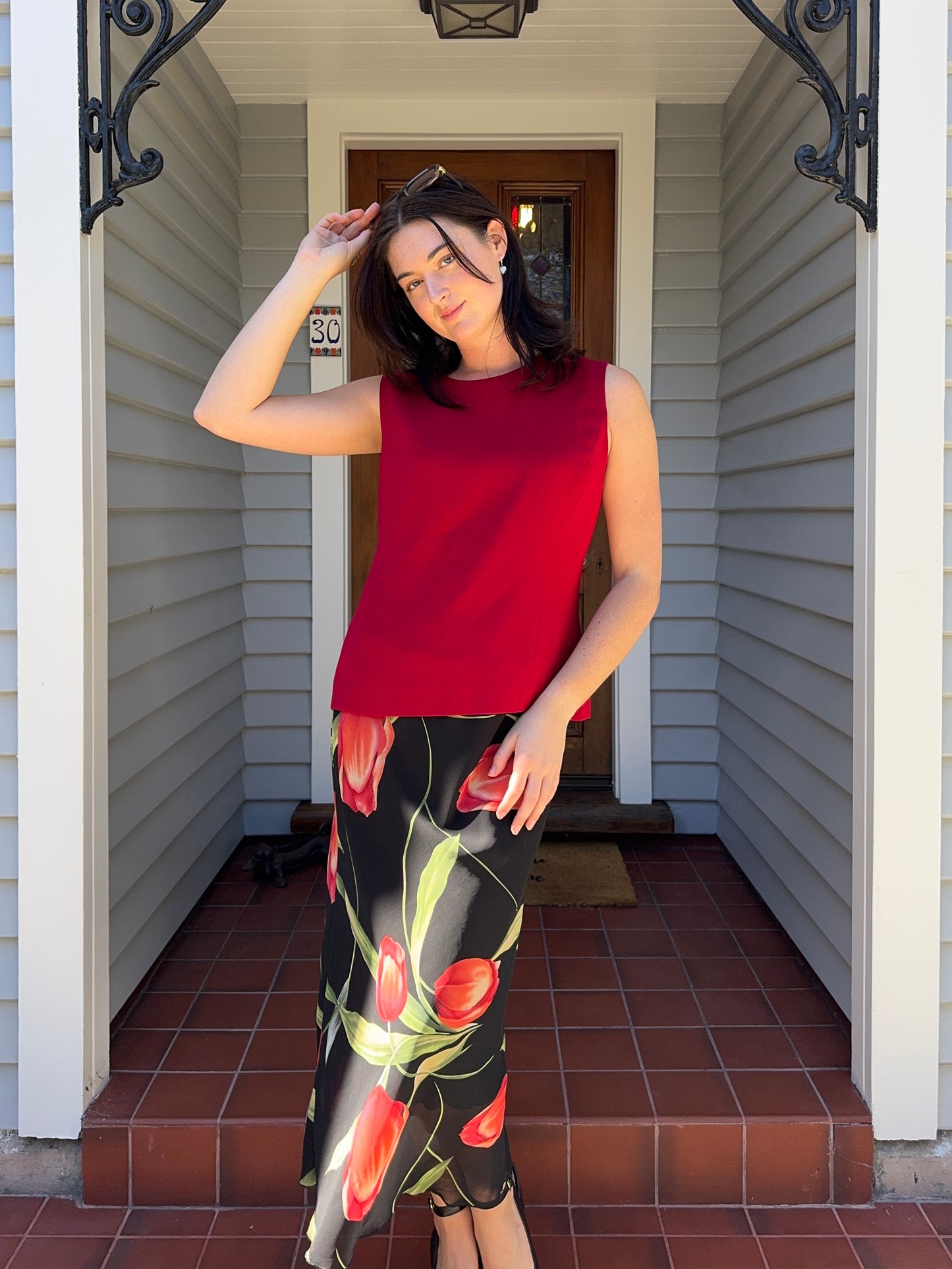 Red Sleeveless Blouse | Size 14