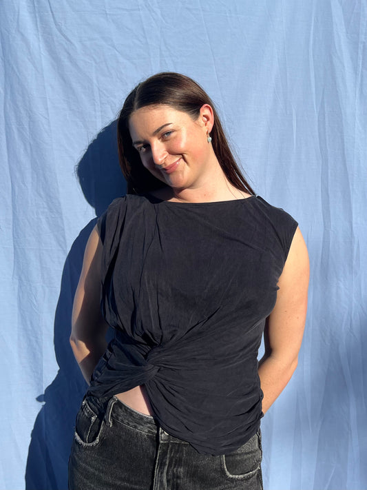 Flattering Navy Twist Top | Size M