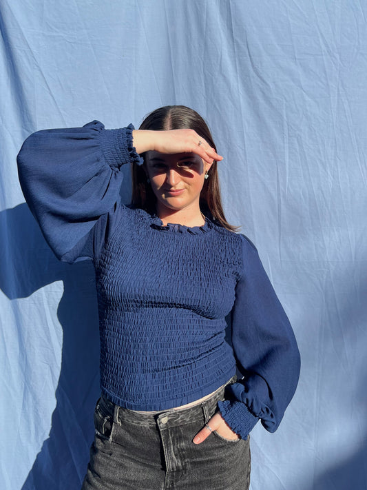Blue Long-Sleeve Blouse | Size 12