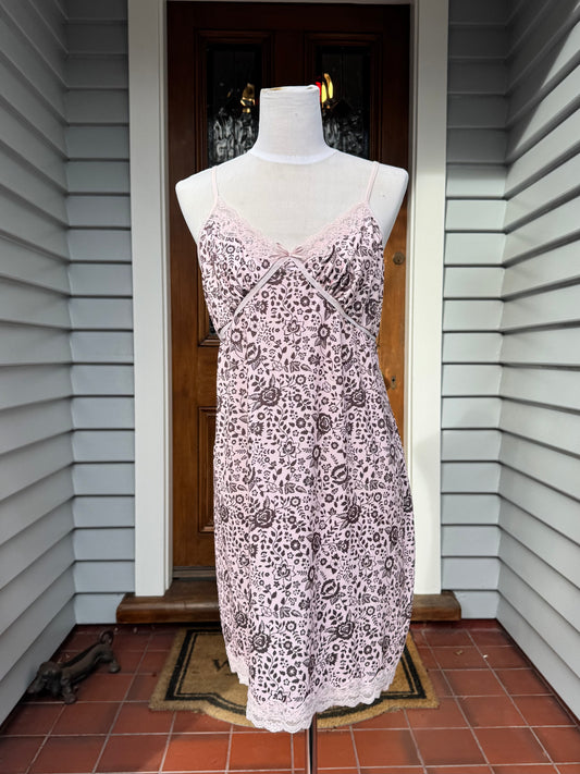 Pink & Brown Floral Slip | Size 10-12