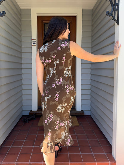 Brown Floral Midi Dress | Size 12