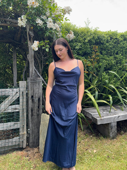 Navy Silky Maxi Gown | Size 12