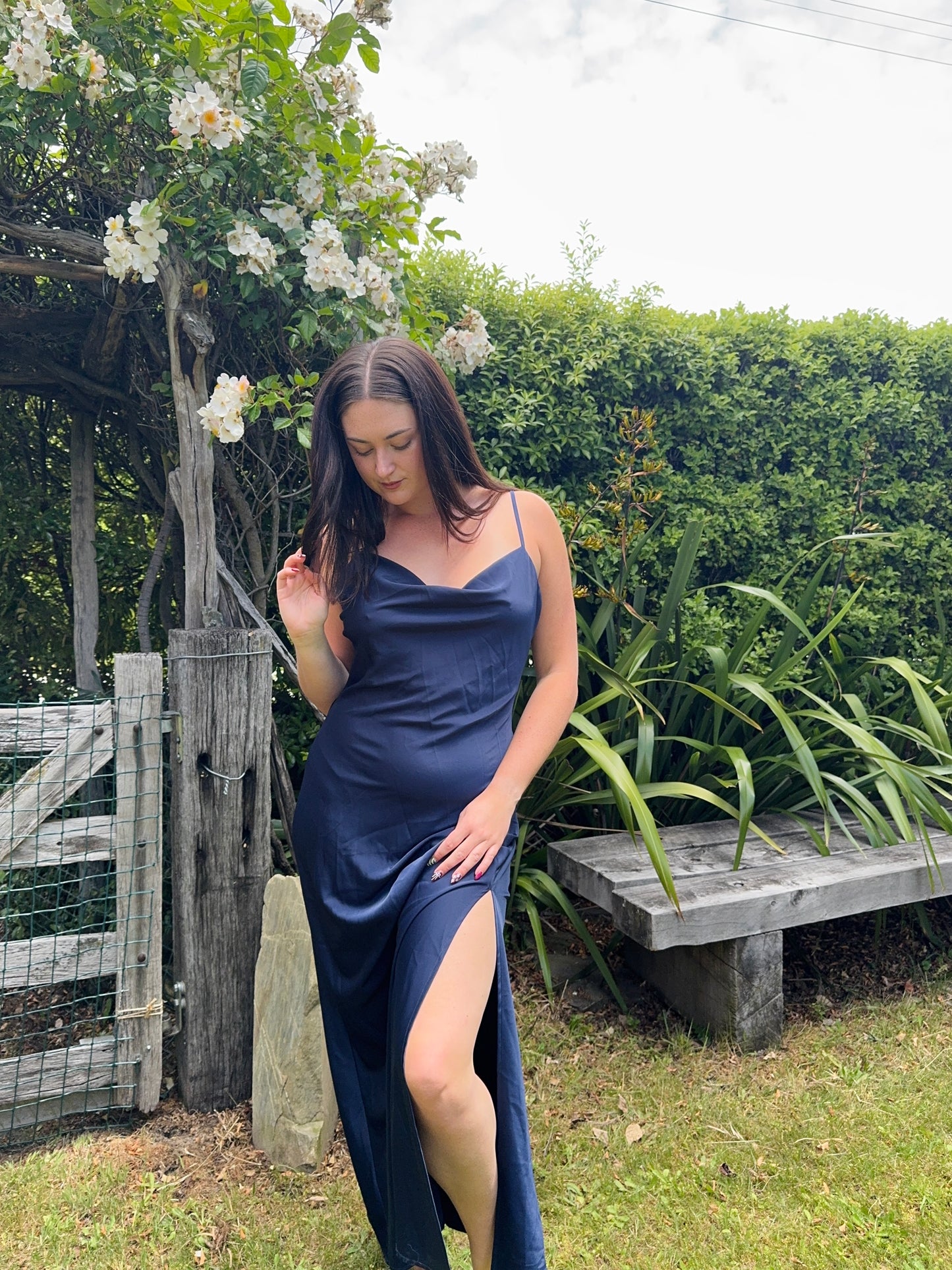 Navy Silky Maxi Gown | Size 12