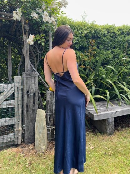 Navy Silky Maxi Gown | Size 12