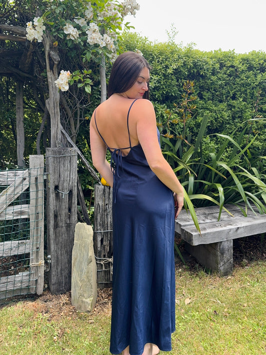 Navy Silky Maxi Gown | Size 12